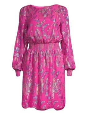 Lilly Pulitzer Size 16 Pink Purple Metallic Floral Long Sleeve Cosita Dress